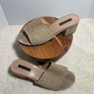 Kensie Tan Mules with Suede Finish and Block Heel